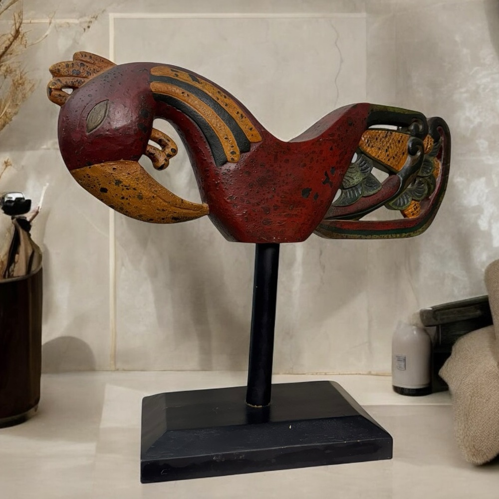 Vintage Pier 1 Carved Wood Large BIRD Sculpture 26" Figurine - Rare!!
